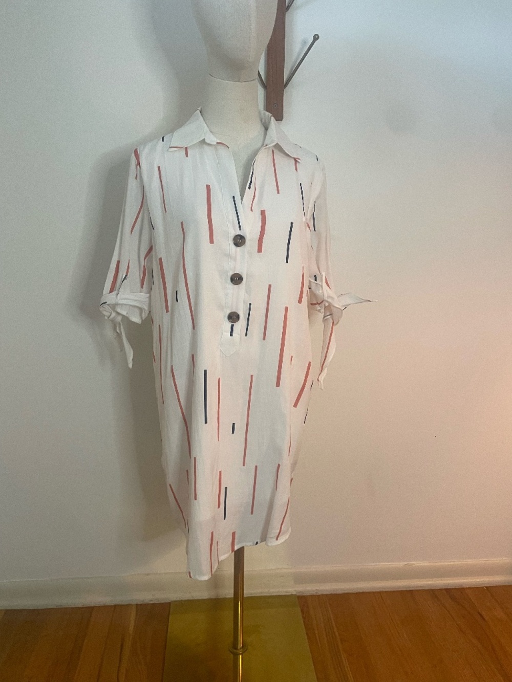 Nordstrom's Lush Abstract Dash Stripe Shirt Dress White Orange Blue Size Medium